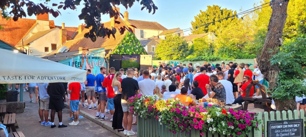 best beer garden to watch the euro finals in - large screen TV's & outside bar